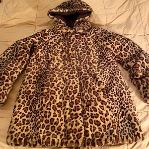Leopard print faux fur reversible small detachable reversible hood